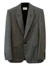 Saint Laurent Checked Single-breasted Blazer In Gray