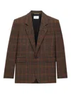 Saint Laurent Wool Check Single-breasted Jacket With Notched Collar In Brown
