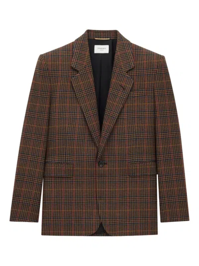SAINT LAURENT CHECKED SINGLE-BREASTED WOOL BLAZER