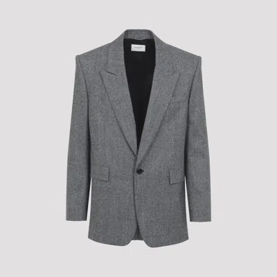 Saint Laurent Checked Single-breasted Blazer In Purple