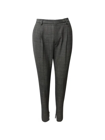 Pre-owned Saint Laurent Checked Slim-leg Trousers In Gray