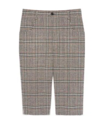 Saint Laurent Checked Tailored Shorts In Nude
