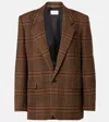 Saint Laurent Wool Check Single-breasted Jacket With Notched Collar In Brown