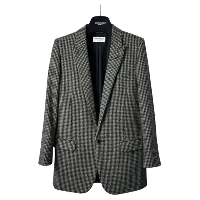 Pre-owned Saint Laurent Checked Wool Blazer Sz.36 In Black