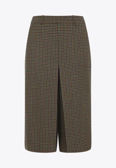 Saint Laurent Checked Wool Culotte Pants In Brown
