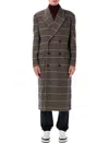 Saint Laurent Houndstooth Double-breasted Wool Overcoat In Brown