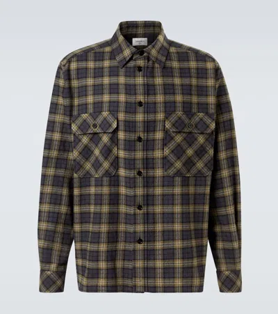 Saint Laurent Embroidered Overshirt In Wool Check In Gray