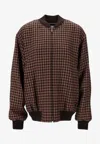 Saint Laurent Cassandre Bomber Jacket In Wool Check In Brown