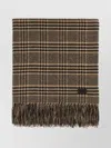 Saint Laurent Checkered Silk Blend Scarf With Fringe Trim In Brown