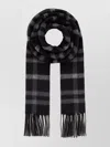Saint Laurent Checkered Silk Blend Scarf With Fringed Edges In Multi