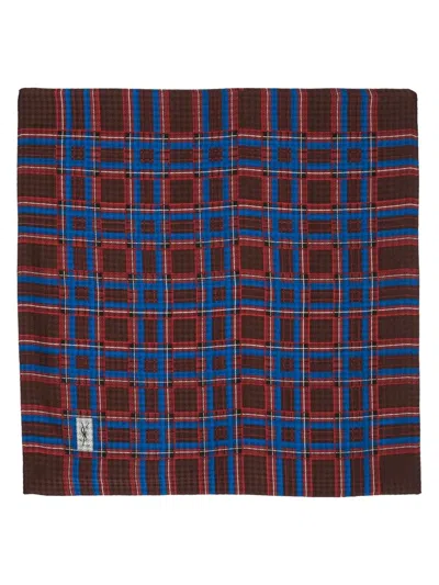 Pre-owned Saint Laurent Checkered Silk Scarf In Brown