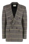 Saint Laurent Brown Double-breasted Jacket With Notched Revers And All-over Check Motif In Wool Woman In Brown