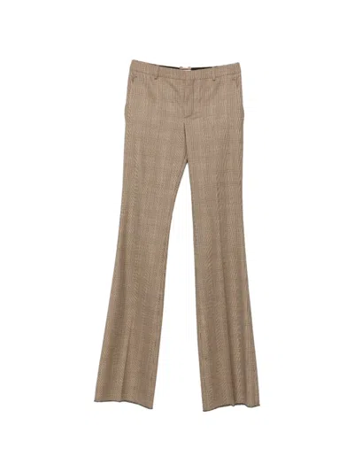 Saint Laurent Check-pattern Flared Trousers In Brown