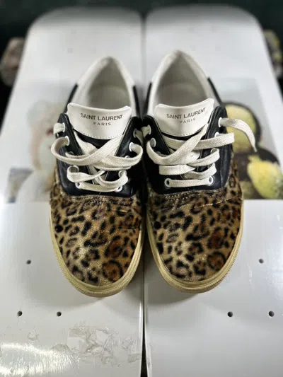 Pre-owned Saint Laurent Cheetah Fur Sneaker Size 10.5us 43eu Blk Slimane In Black