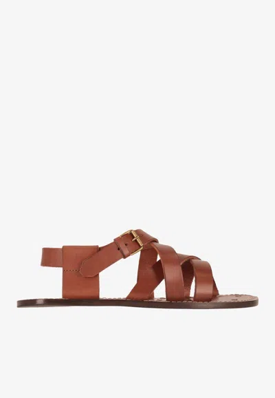 Saint Laurent Cheever Buckle-fastening Flat Sandals In Animal Print