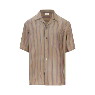Pre-owned Saint Laurent Chemise Boxy Shirt 'taupe/bleu/rouge' | Tan | Men's Size 41 In Brown