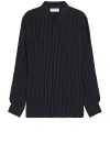 Saint Laurent Ysl Pinstriped Silk Shirt In Marine