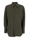 Saint Laurent Linen And Cotton "cassandre" Shirt In Green
