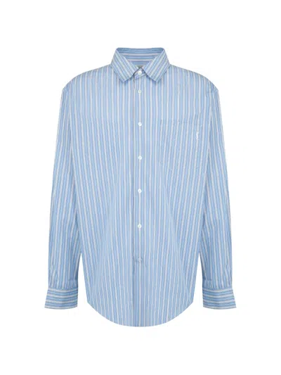 Saint Laurent Camicia Cassandre In Popeline Di Cotone A Righe In Blue