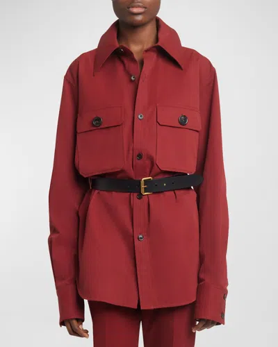 Saint Laurent Chest-pocket Collared Cotton Shirt In Red