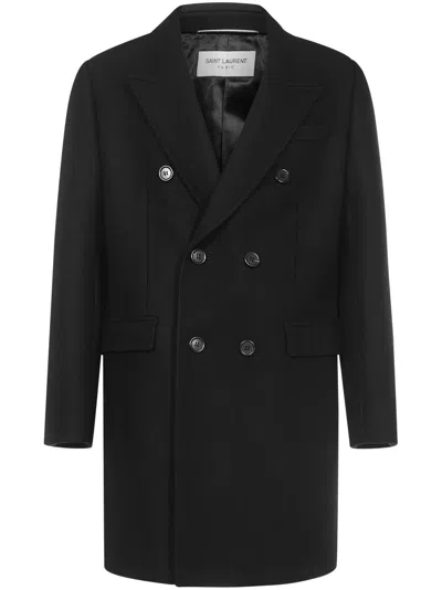 Saint Laurent Chesterfield Coat In Black