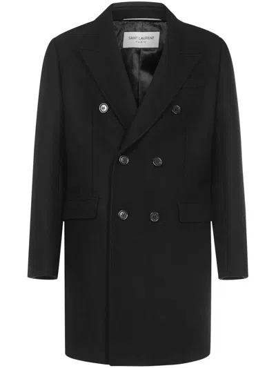Saint Laurent Chesterfield Coat In Black