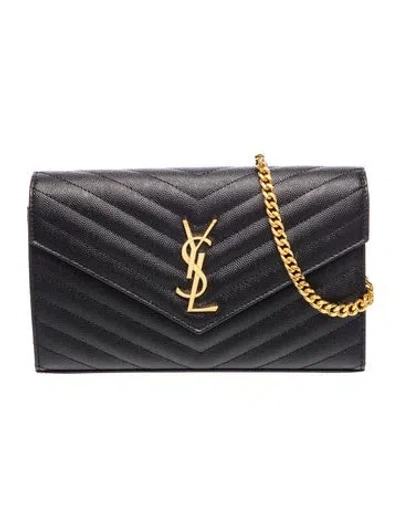 Pre-owned Saint Laurent Chevron Cassandre Small In Black
