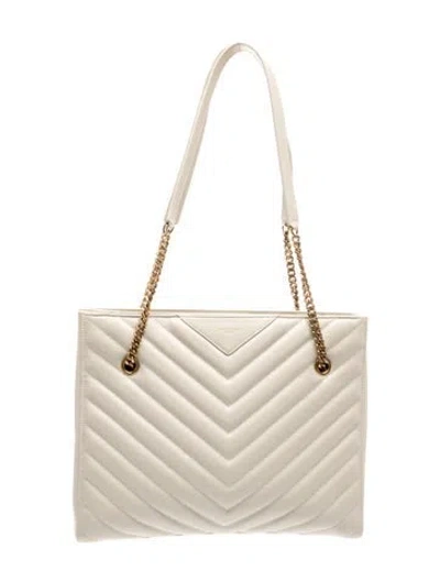 Pre-owned Saint Laurent Chevron Classic Tote Medium In Neutral