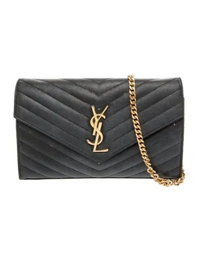 Pre-owned Saint Laurent Chevron Clutch In Black