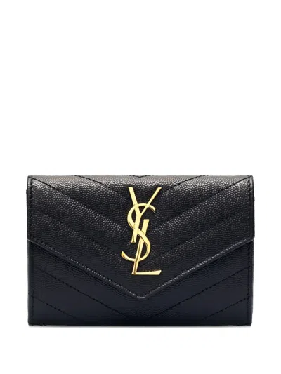 Saint Laurent Chevron-design Logo Wallet In Black