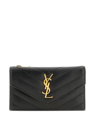 Saint Laurent Chevron-embossed Cardholder In Schwarz