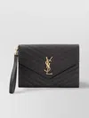 Saint Laurent Chevron Envelope Clutch Gold Hardware In Black