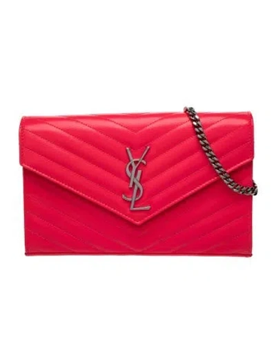 Pre-owned Saint Laurent Chevron Envelope In Pink