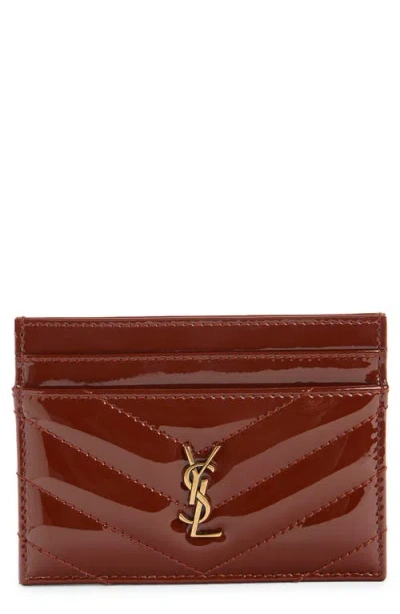 Saint Laurent Chevron Glazed Leather Card Case In Brown