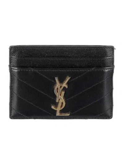 Pre-owned Saint Laurent Chevron Leather Card Holder In Black