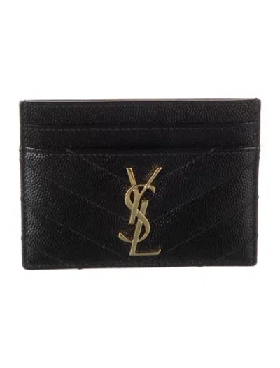 Pre-owned Saint Laurent Chevron Leather Card Holder In Black