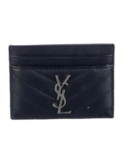Pre-owned Saint Laurent Chevron Leather Card Holder In Blue