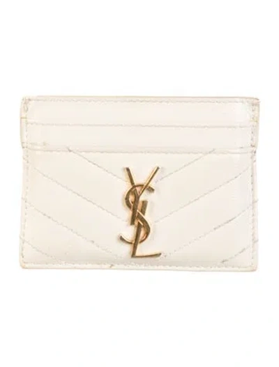 Pre-owned Saint Laurent Chevron Leather Card Holder In Neutral