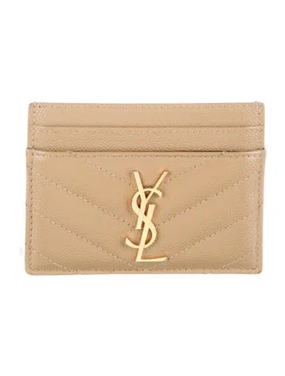 Pre-owned Saint Laurent Chevron Leather Card Holder In Neutrals