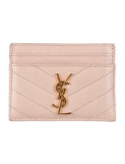 Pre-owned Saint Laurent Chevron Leather Card Holder In Pink