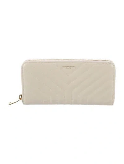 Pre-owned Saint Laurent Chevron Leather Continental Wallet In Neutral