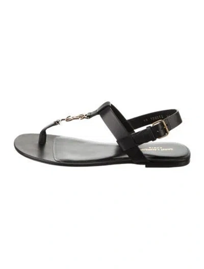 Pre-owned Saint Laurent Chevron Leather Sandals In Silver