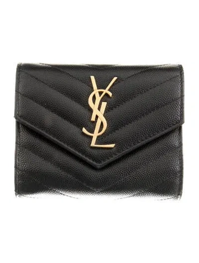 Pre-owned Saint Laurent Chevron Leather Wallet In Black