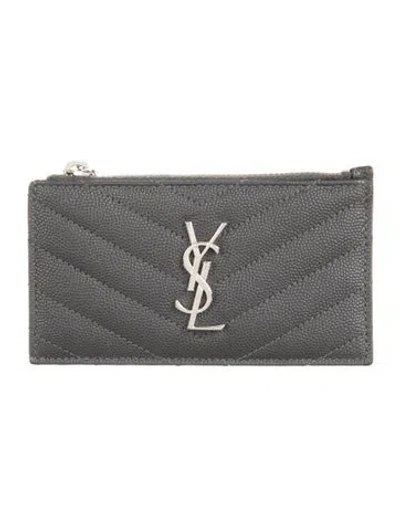 Pre-owned Saint Laurent Chevron Leather Wallet In Gray
