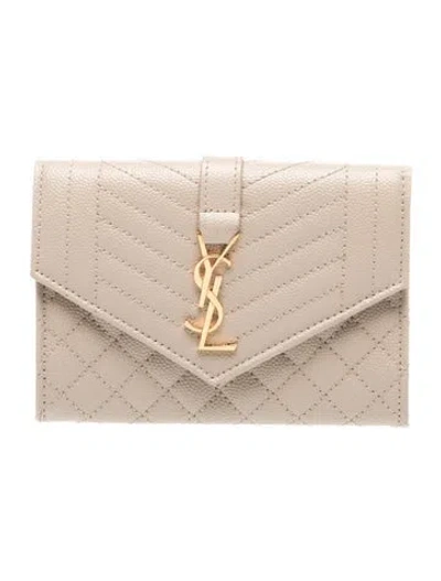 Pre-owned Saint Laurent Chevron Leather Wallet In Neutral