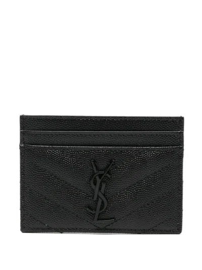 Saint Laurent Chevron Logo Card Holder In Black