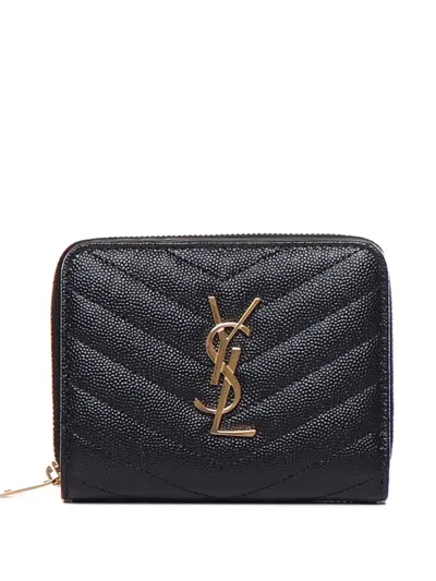 Saint Laurent Chevron Logo Wallet In Blue