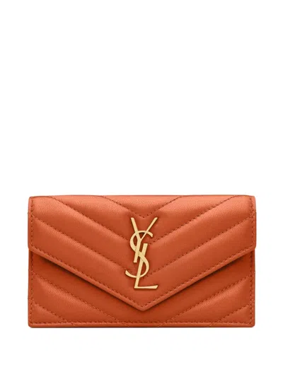 Saint Laurent Chevron Logo Wallet In Orange