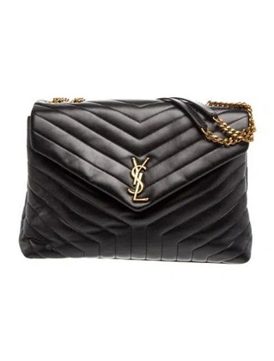 Pre-owned Saint Laurent Chevron Loulou Medium In Black