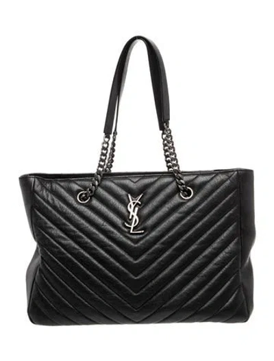 Pre-owned Saint Laurent Chevron Matelassé Shopper Tote Large In Black